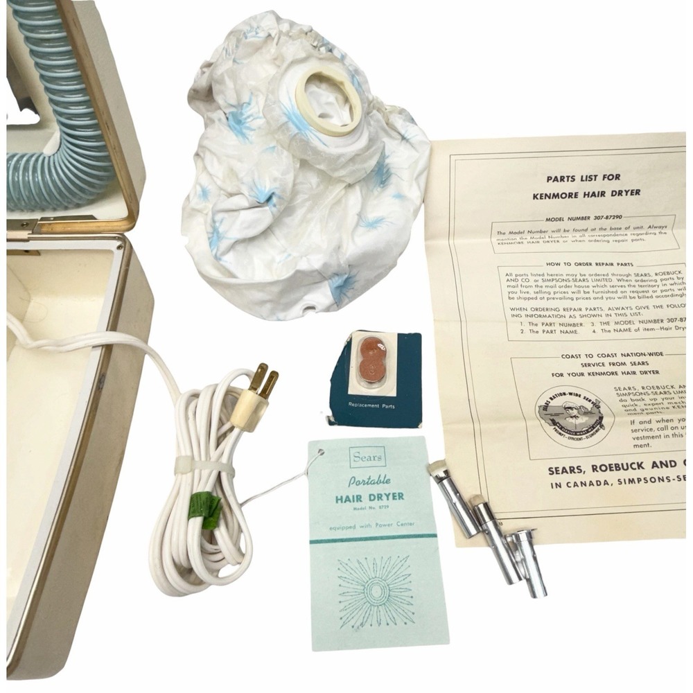 Vintage Sears Deluxe Kenmore Bonnet Portable Hair & Nail Dryer Baby Blue -Extras - Picture 11 of 16